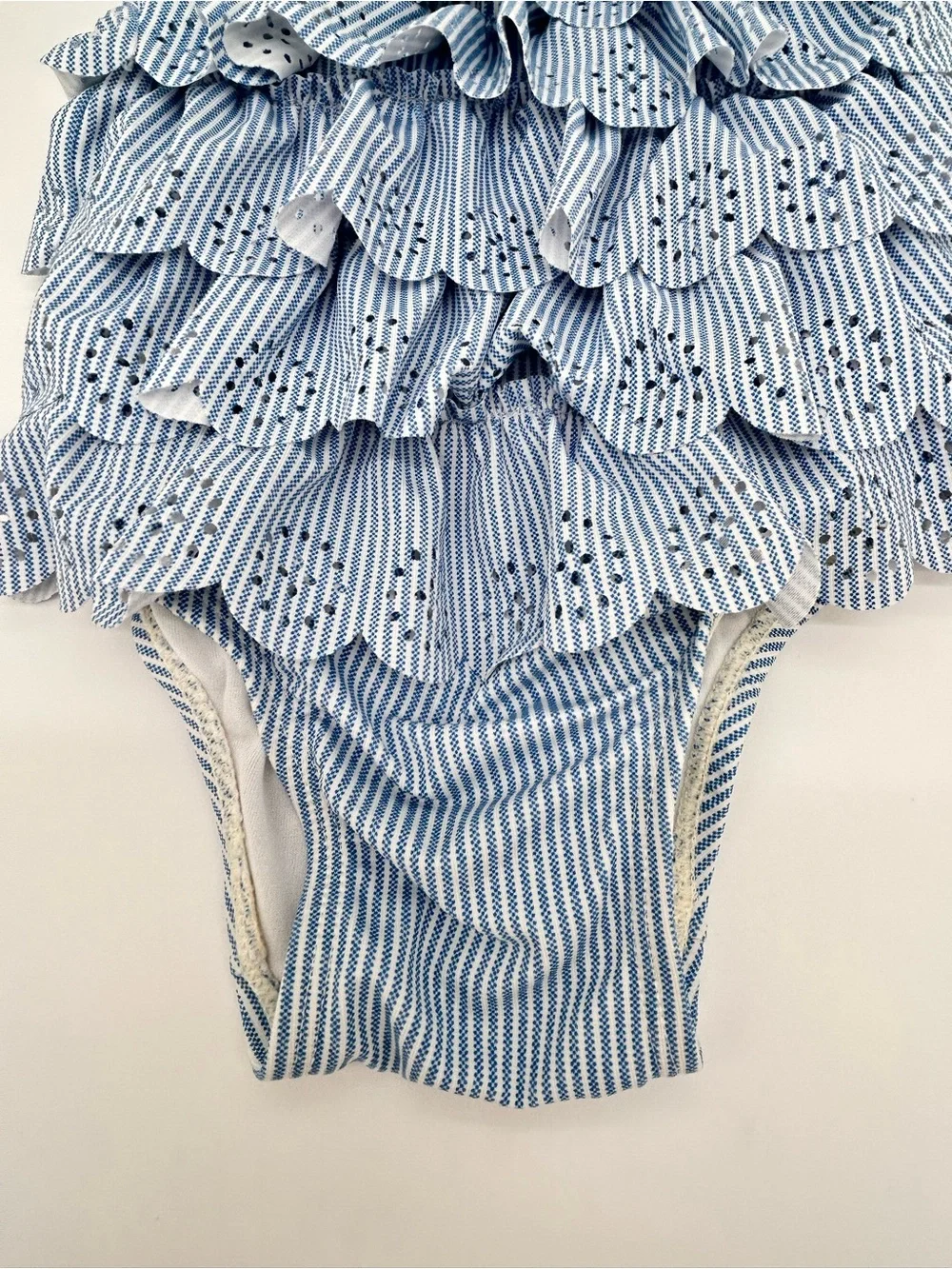Baby GAP Blue & White Striped Ruffle One-Piece Size 6-12 Months